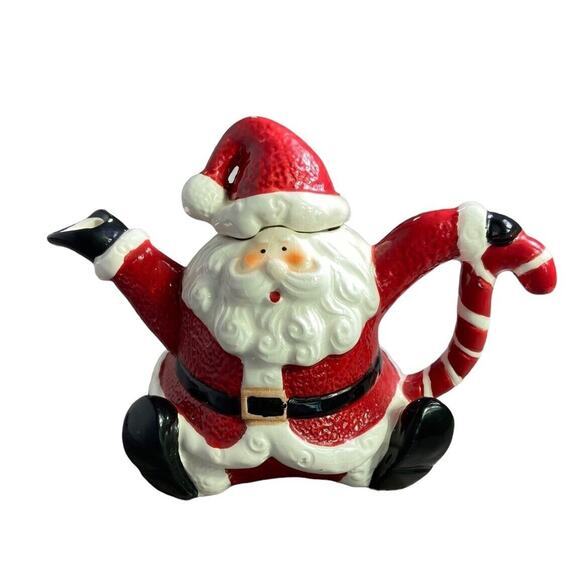 Vintage Santa Clause Christmas Teapot Hat Lid Handle Pour - Picture 2 of 9